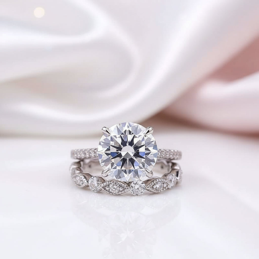 Vintage Round Cut Wedding Ring Set-Black Diamonds New York