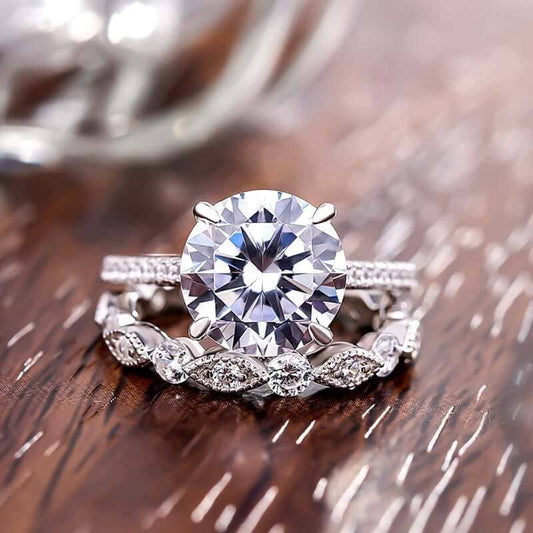 Vintage Round Cut Wedding Ring Set-Black Diamonds New York