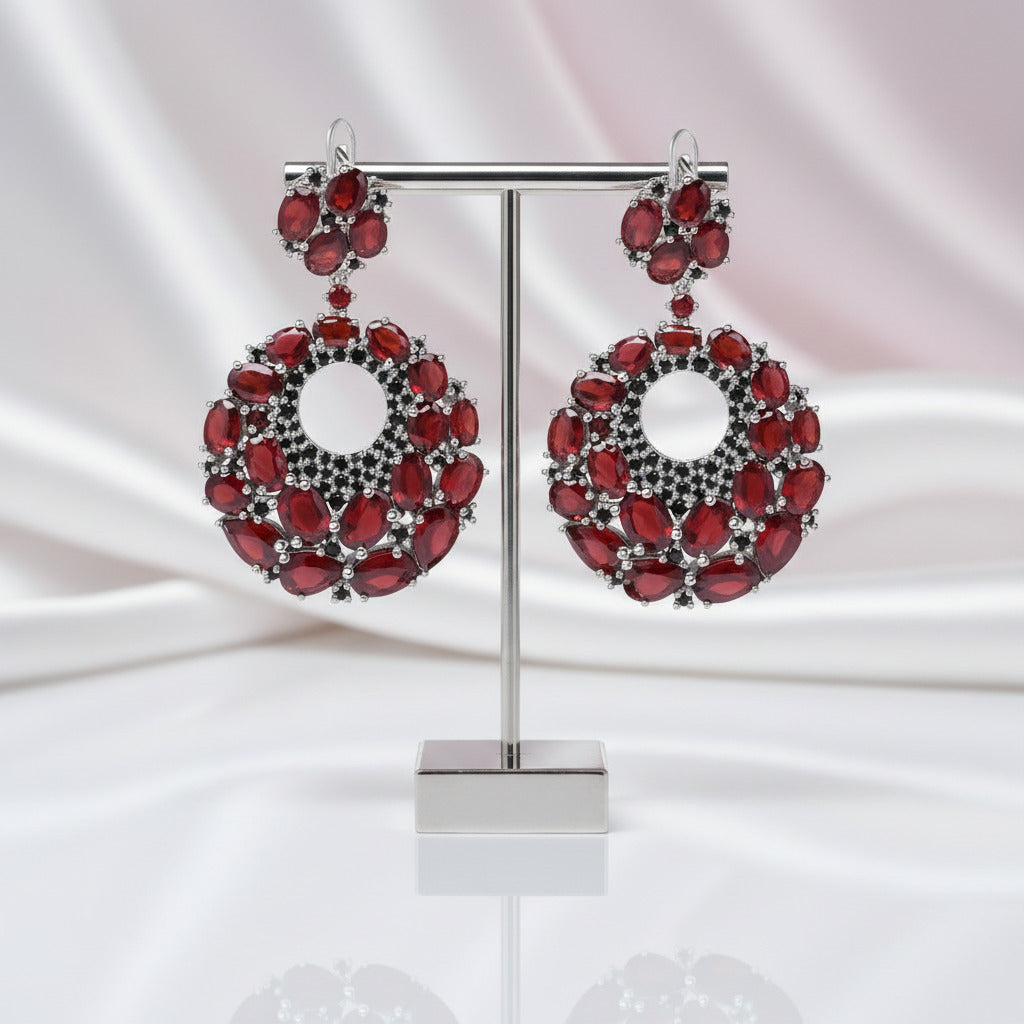 Vintage Round Garnet Gemstone Drop Earrings-Black Diamonds New York