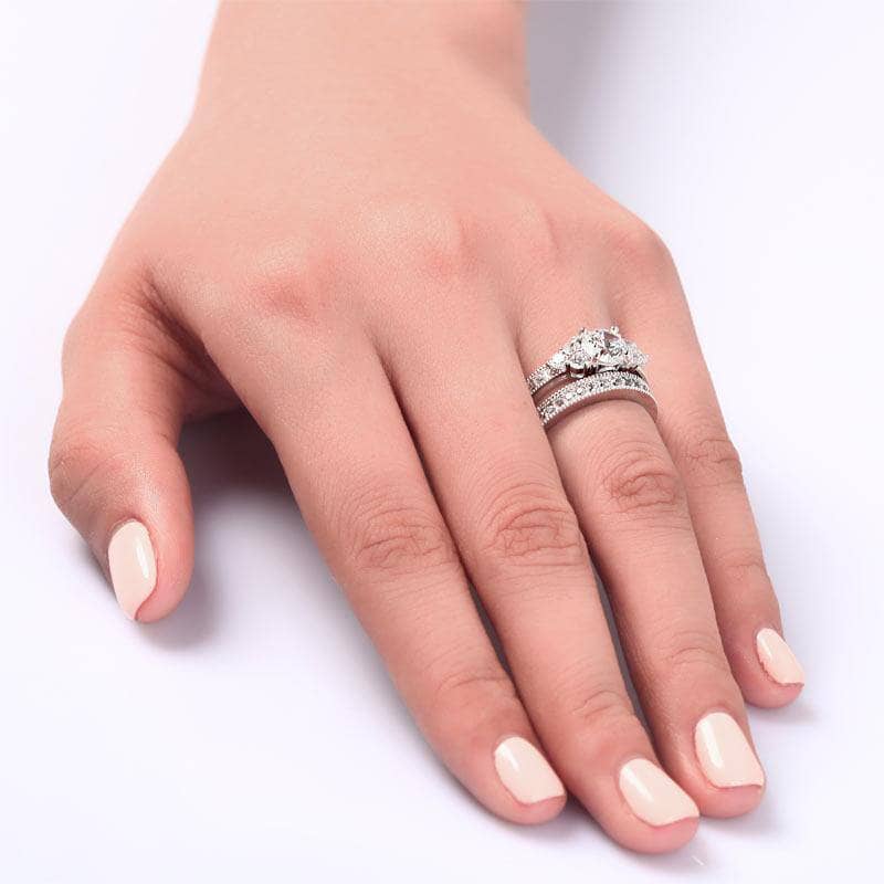 Vintage Style 1 Carat Created Diamond 2-Pc Wedding Engagement Ring Set-Black Diamonds New York