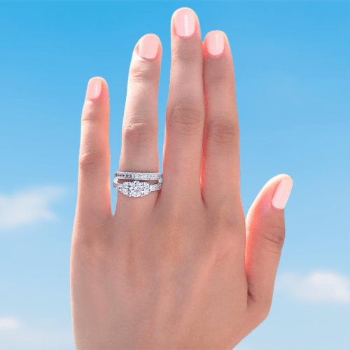 Vintage Style 1 Carat Created Diamond 2-Pc Wedding Engagement Ring Set - Black Diamonds New York
