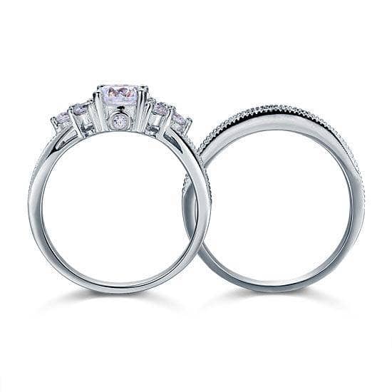 Vintage Style 1 Carat Created Diamond 2-Pc Wedding Engagement Ring Set-Black Diamonds New York
