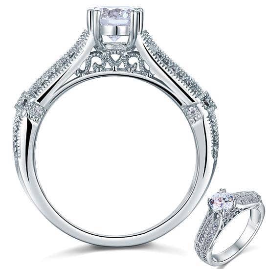 Vintage Style 1 Carat Created Diamond Bridal Wedding Engagement Ring Jewelry-Black Diamonds New York