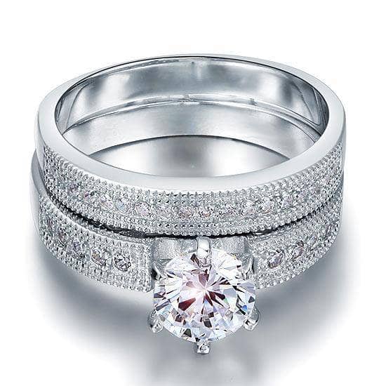Vintage Style 1.25 Solitaire Created Diamond 2-Pc Bridal Wedding Engagement Ring Set-Black Diamonds New York