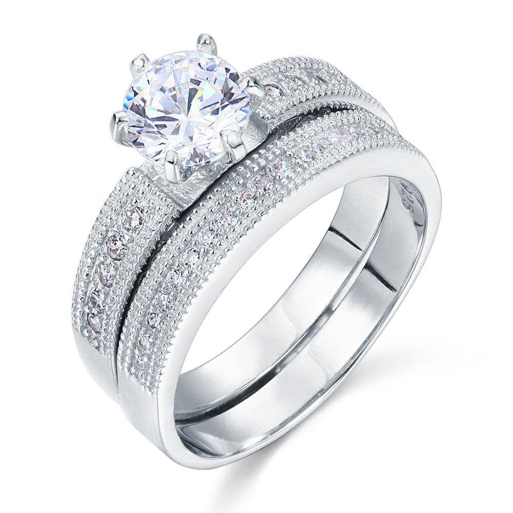 Vintage Style 1.25 Solitaire Created Diamond 2-Pc Bridal Wedding Engagement Ring Set