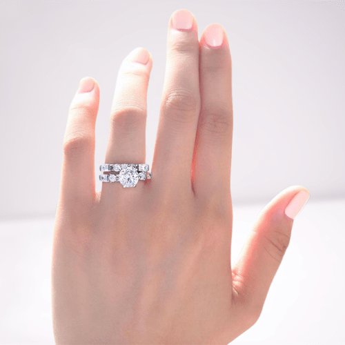 Vintage Style 2 Carat Created Diamond 2-Pc Wedding Engagement Ring Set - Black Diamonds New York