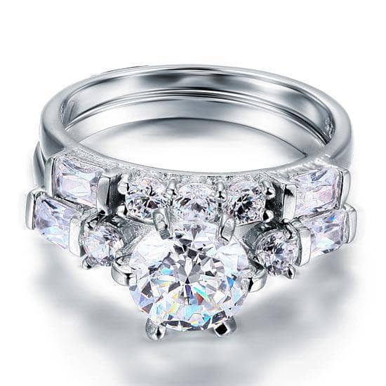 Vintage Style 2 Carat Created Diamond 2-Pc Wedding Engagement Ring Set-Black Diamonds New York