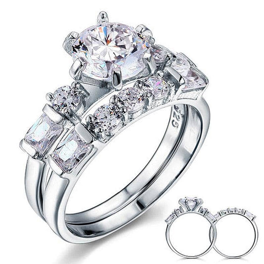 Vintage Style 2 Carat Created Diamond 2-Pc Wedding Engagement Ring Set-Black Diamonds New York