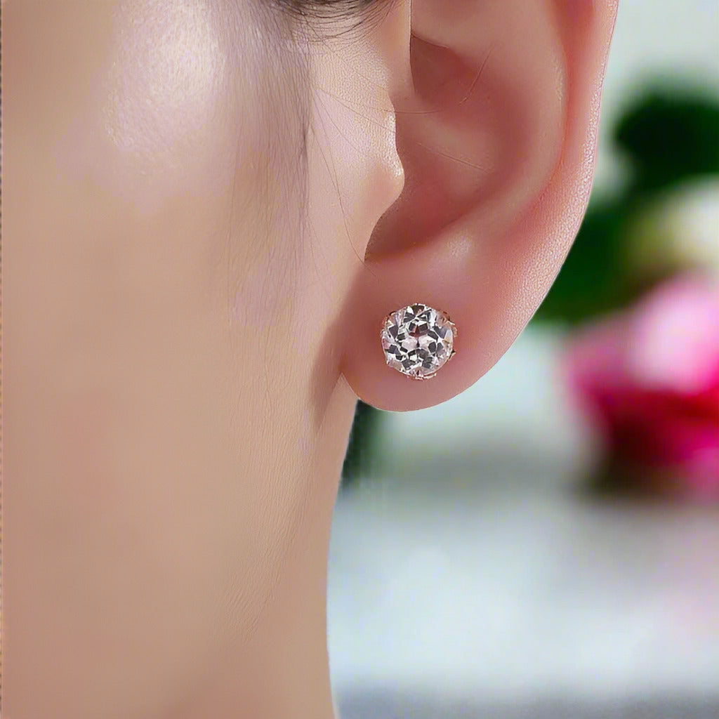 14k Rose Gold Vintage Style Topaz Stud Earrings-Black Diamonds New York