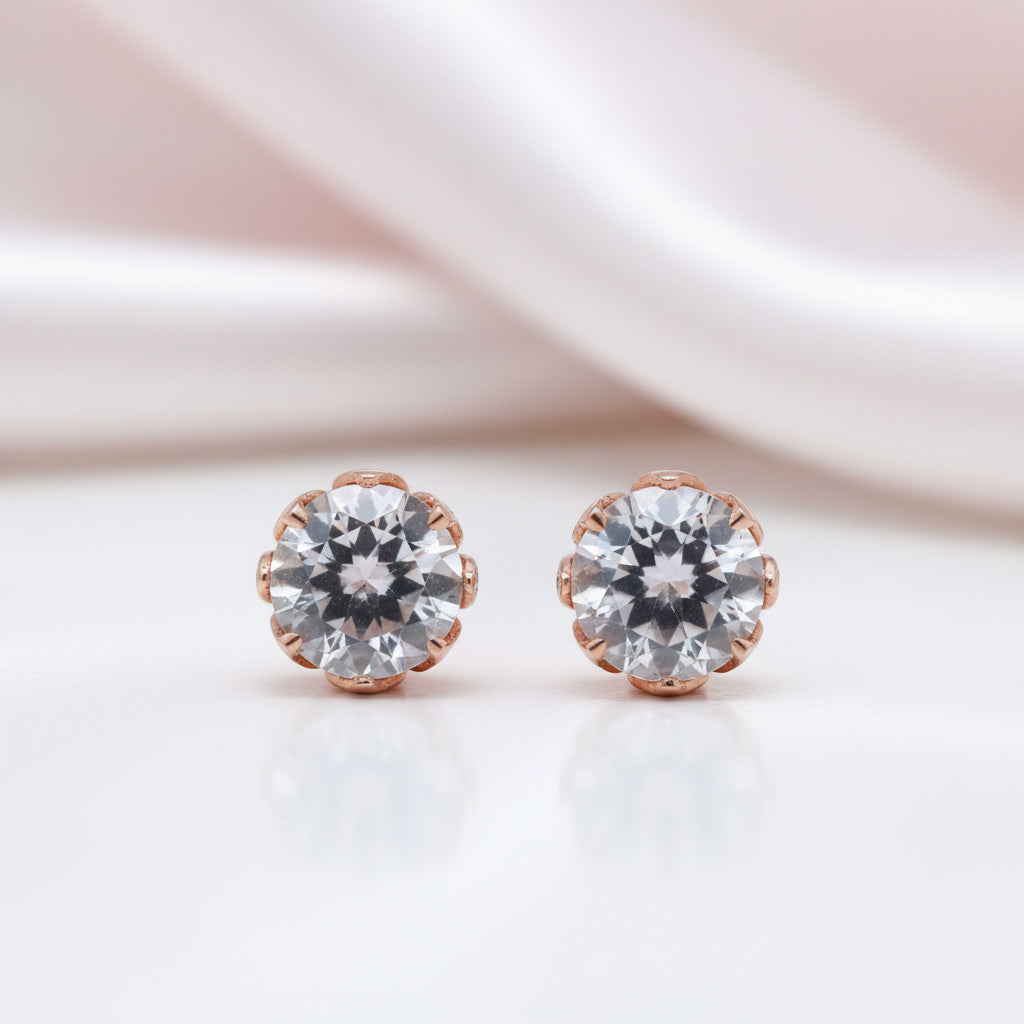 14k Rose Gold Vintage Option Topaz Stud Earrings-Black Diamonds New York