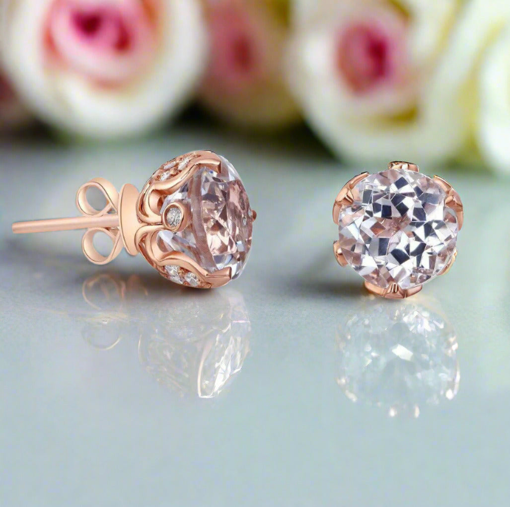 14k Rose Gold Vintage Style Topaz Stud Earrings-Black Diamonds New York