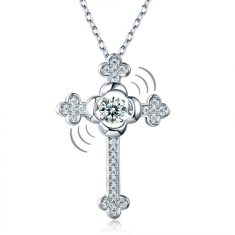 Vintage Style Dancing Stone Cross Pendant Necklace-Black Diamonds New York