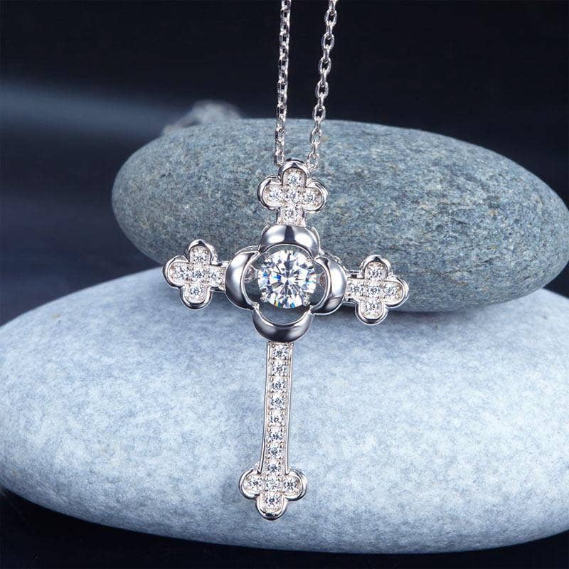 Vintage Style Dancing Stone Cross Pendant Necklace-Black Diamonds New York