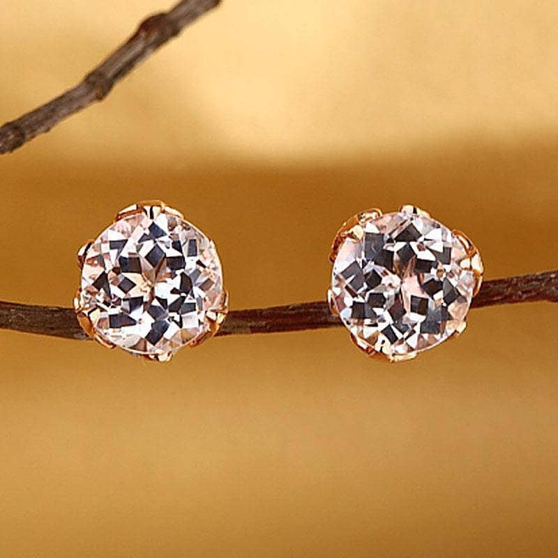 Vintage Style Natural 2.5ct Topaz with 0.24ct Diamonds 14K Rose Gold Stud Earrings-Black Diamonds New York