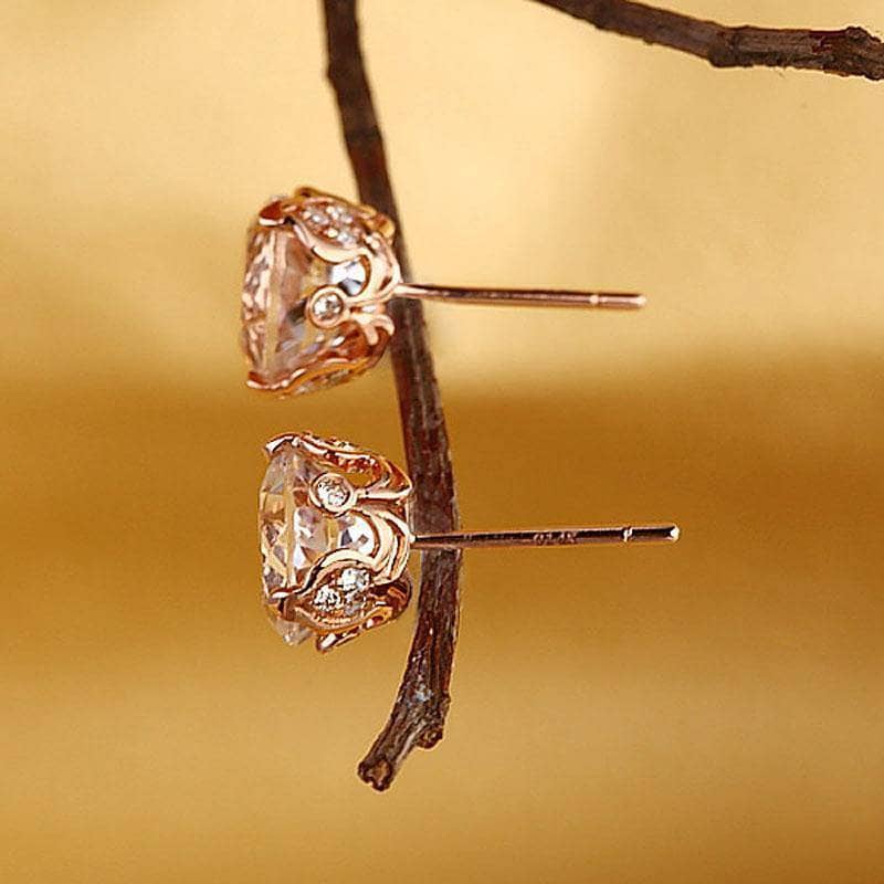Vintage Style Natural 2.5ct Topaz with 0.24ct Diamonds 14K Rose Gold Stud Earrings-Black Diamonds New York