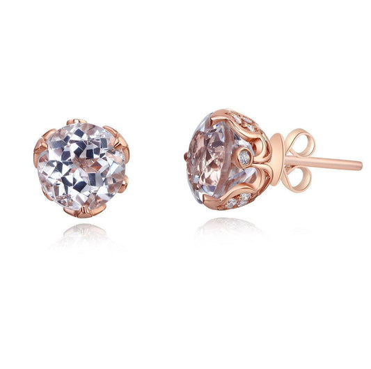 Vintage Style Natural 2.5ct Topaz with 0.24ct Diamonds 14K Rose Gold Stud Earrings - Black Diamonds New York