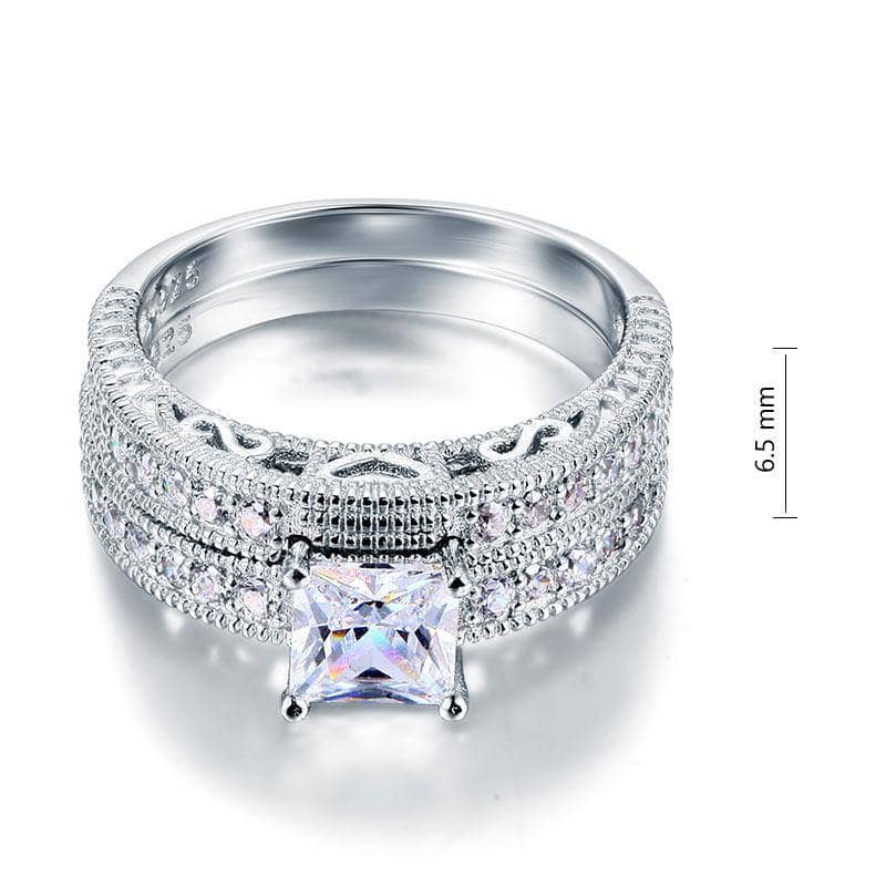 Vintage Style Victorian Art Deco 1 Carat Created Diamond 2-Pc Wedding Engagement Ring Set