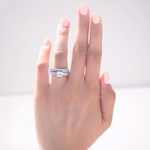 Vintage Style Victorian Art Deco 1 Carat Created Diamond 2-Pc Wedding Engagement Ring Set - Black Diamonds New York