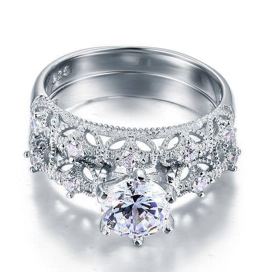 Vintage Style Victorian Art Deco 1.25 Carat Created Diamond 2-Pcs Wedding Engagement Ring Set-Black Diamonds New York