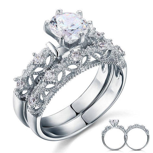 Vintage Style Victorian Art Deco 1.25 Carat Created Diamond 2-Pcs Wedding Engagement Ring Set