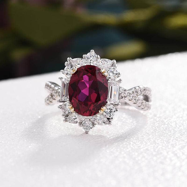 3.71 Carat Three stone Oval Ruby Halo natural diamonds engagement ring set  in 18k solid gold | Ruby jewelry ring, Diamond engagement ring set, Ruby  engagement ring