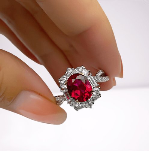 Vintage Twist 1.0 Carat Oval Cut Ruby Engagement Ring-Black Diamonds New York