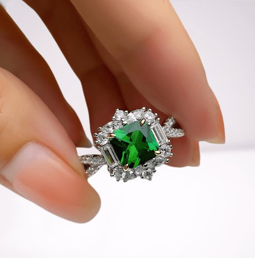 Vintage Twist Emerald Green Princess Cut Engagement Ring - Black Diamonds New York