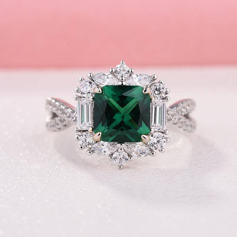 Vintage Twist Emerald Green Princess Cut Engagement Ring-Black Diamonds New York