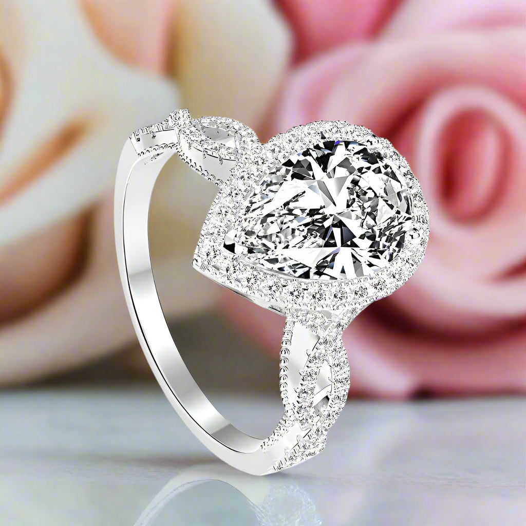 Vintage Twist Halo Pear Cut Engagement Ring-Black Diamonds New York