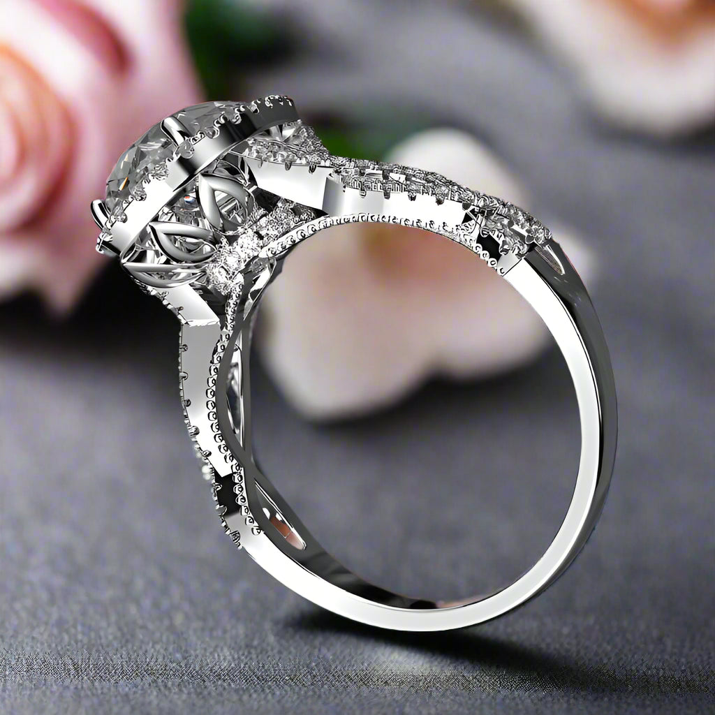 Vintage Twist Halo Pear Cut Engagement Ring-Black Diamonds New York