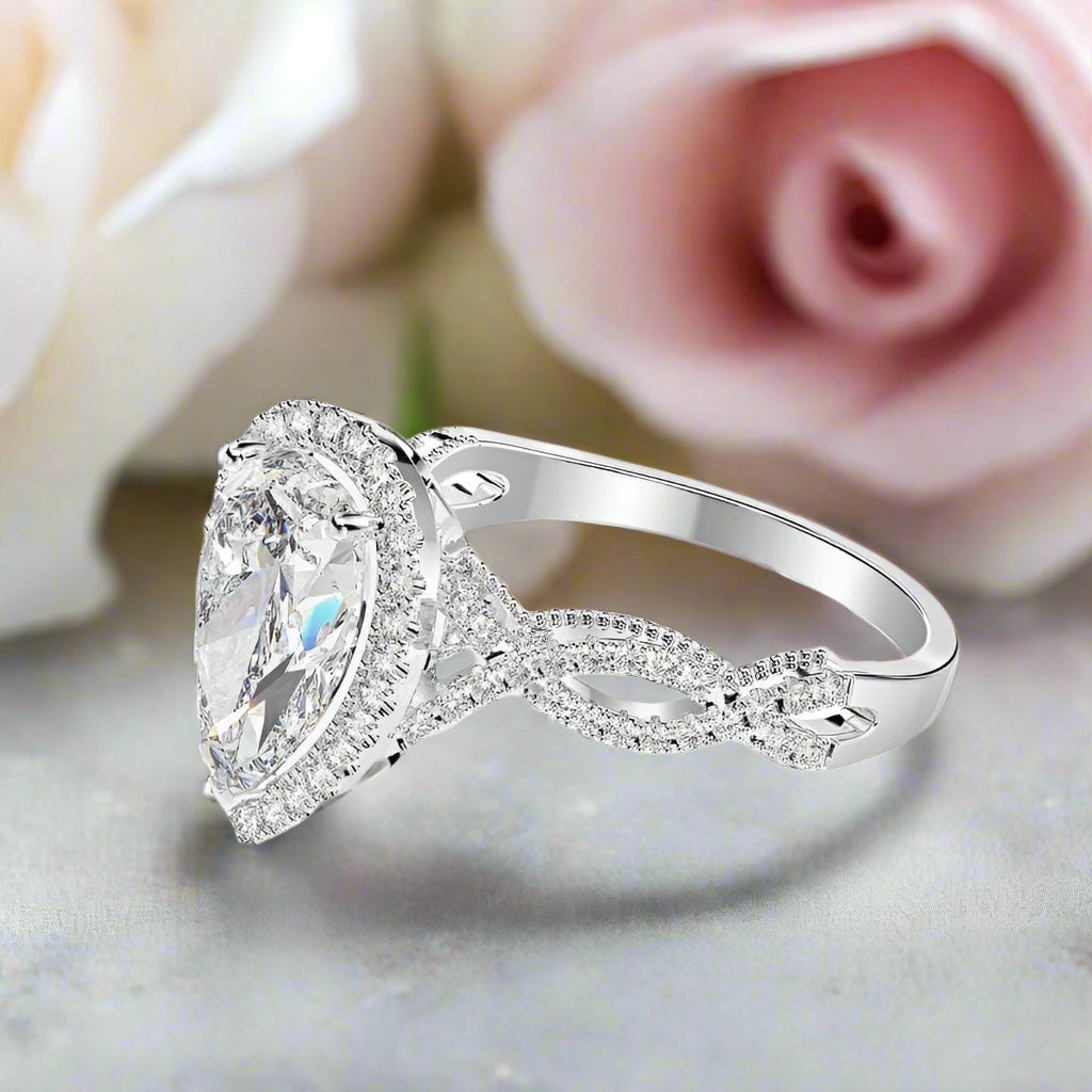 Vintage Twist Halo Pear Cut Engagement Ring-Black Diamonds New York