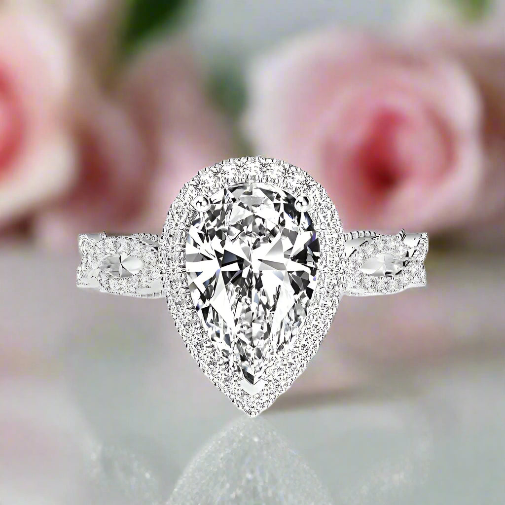 Vintage Twist Halo Pear Cut Engagement Ring-Black Diamonds New York