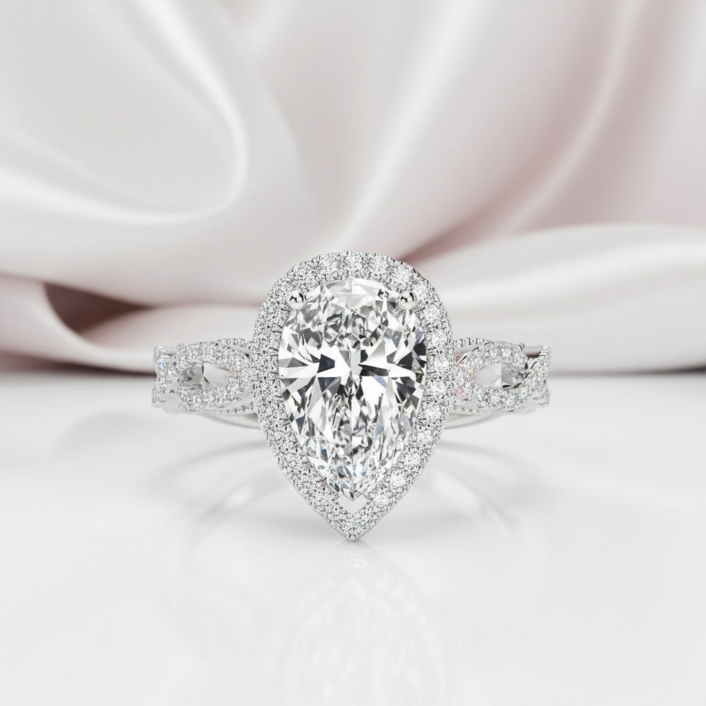 Vintage Twist Halo Pear Cut Engagement Ring-Black Diamonds New York