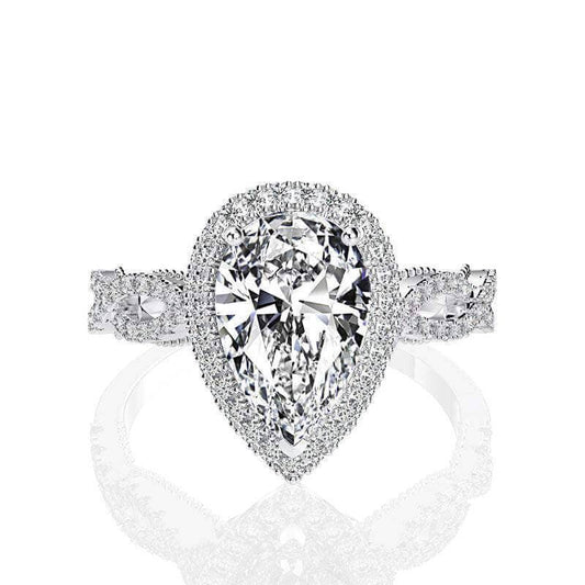 Vintage Twist Halo Pear Cut Engagement Ring - Black Diamonds New York
