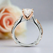 Round Diamond with Rose Gold Vine Vintage Wedding Ring-Black Diamonds New York