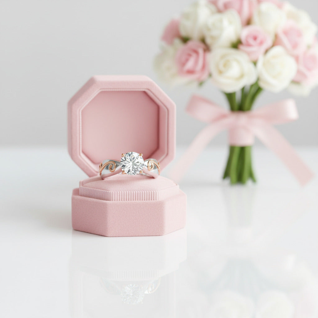 Round Diamond Option with Rose Gold Vine Vintage Wedding Ring-Black Diamonds New York