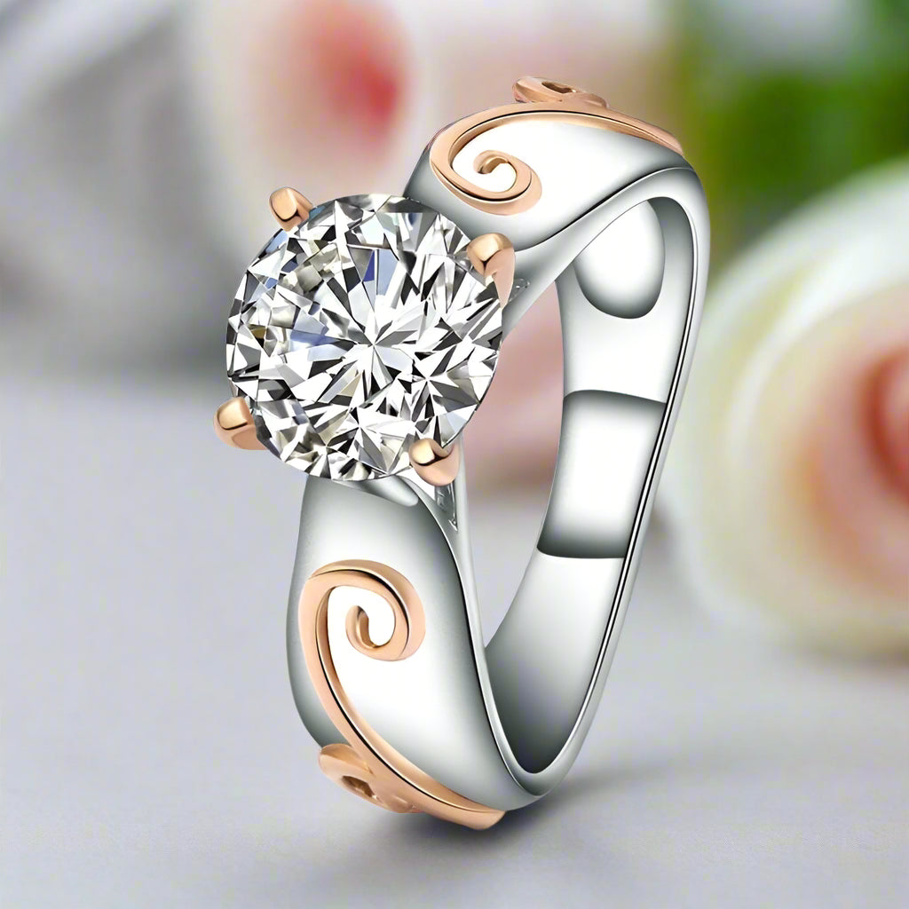Round Diamond with Rose Gold Vine Vintage Wedding Ring-Black Diamonds New York