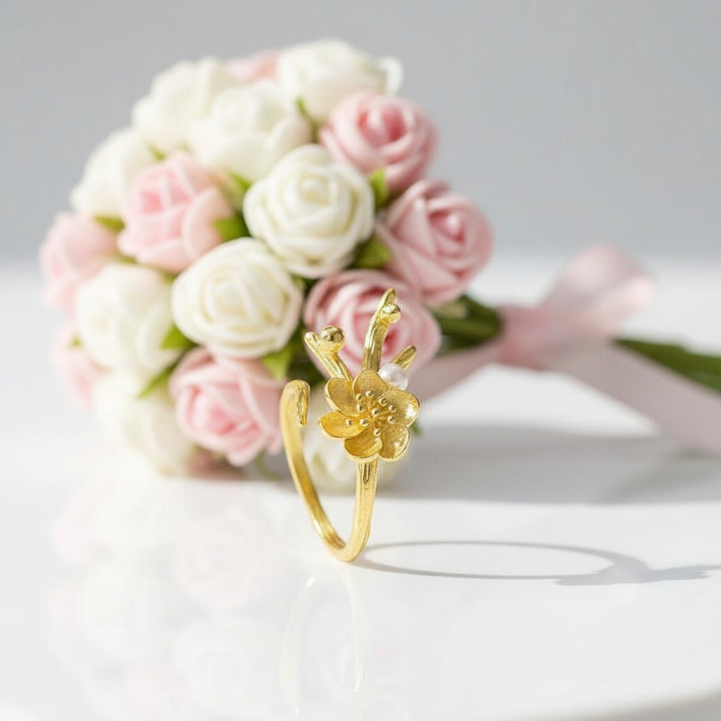 Vintage Winter Blossom & Snow Flower Ring-Black Diamonds New York