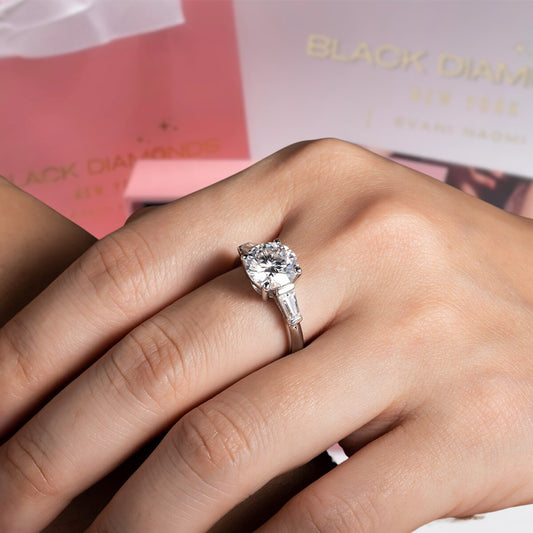 3.0 ct Round Cut Moissanite White Gold Engagement Ring - Black Diamonds New York