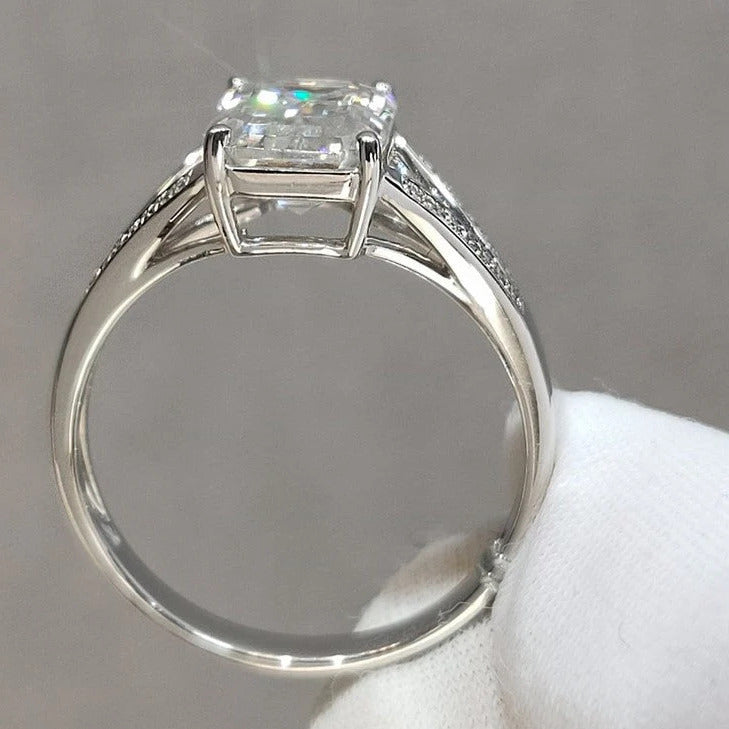 VIP RR 18K White Gold 2 Carat Emerald Cut Diamond Option Split Shank Engagement Ring (Aftersale Service)-Black Diamonds New York