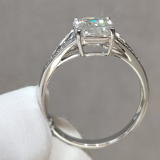 VIP RR 18K White Gold 2 Carat Emerald Cut Moissanite Split Shank Engagement Ring-Black Diamonds New York