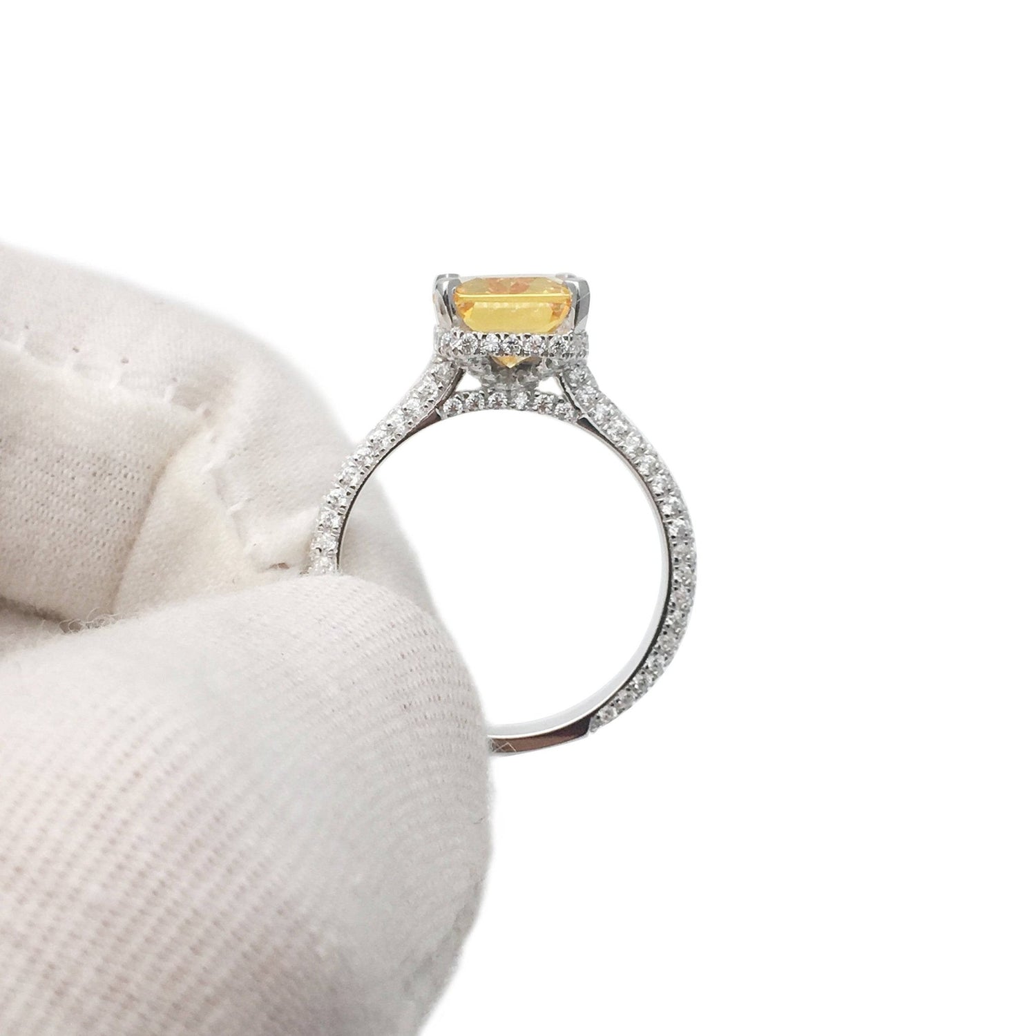 VIP SV Custom Request- Emerald Cut Yellow Diamond Engagement Ring-Black Diamonds New York