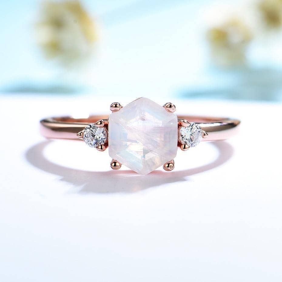 VIP Upgrade Natural Hexagon Moonstone Engagement Ring (Aftersale Service)-Black Diamonds New York