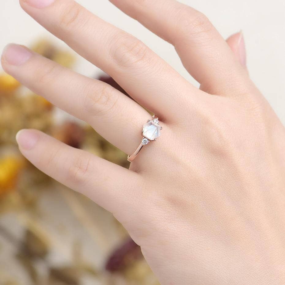 VIP Upgrade Natural Hexagon Moonstone Engagement Ring (Aftersale Service)-Black Diamonds New York