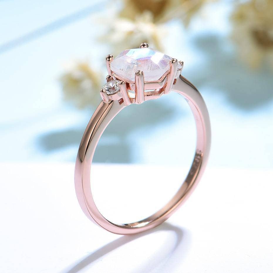 VIP Upgrade Natural Hexagon Moonstone Engagement Ring-Black Diamonds New York
