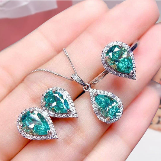Water Drop Green Diamond Jewelry Set-Black Diamonds New York