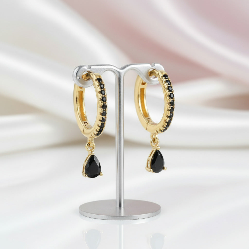 Water Drop Hoop Earrings-Black Diamonds New York