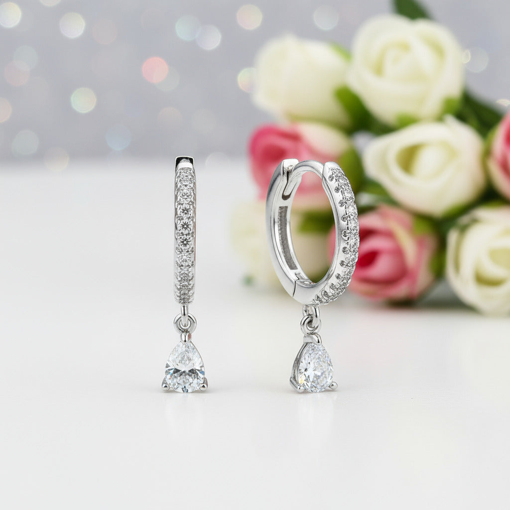 Water Drop Hoop Earrings-Black Diamonds New York