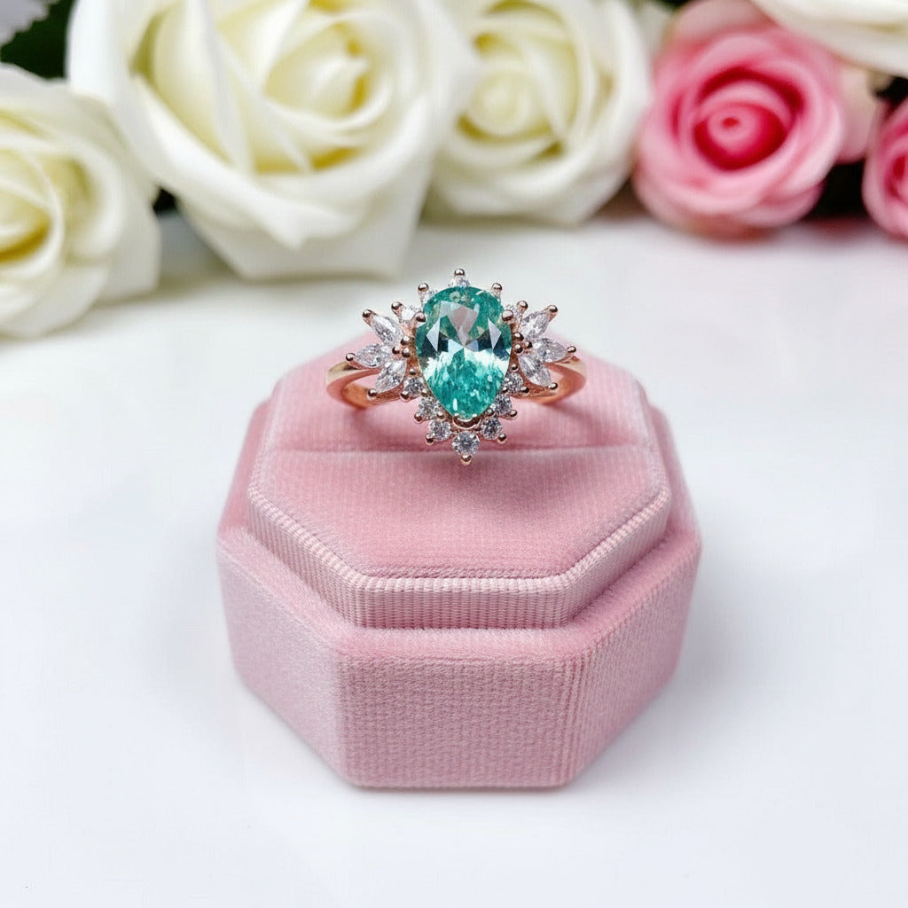 Water Drop Style 1.5ct Green Diamond Ring-Black Diamonds New York