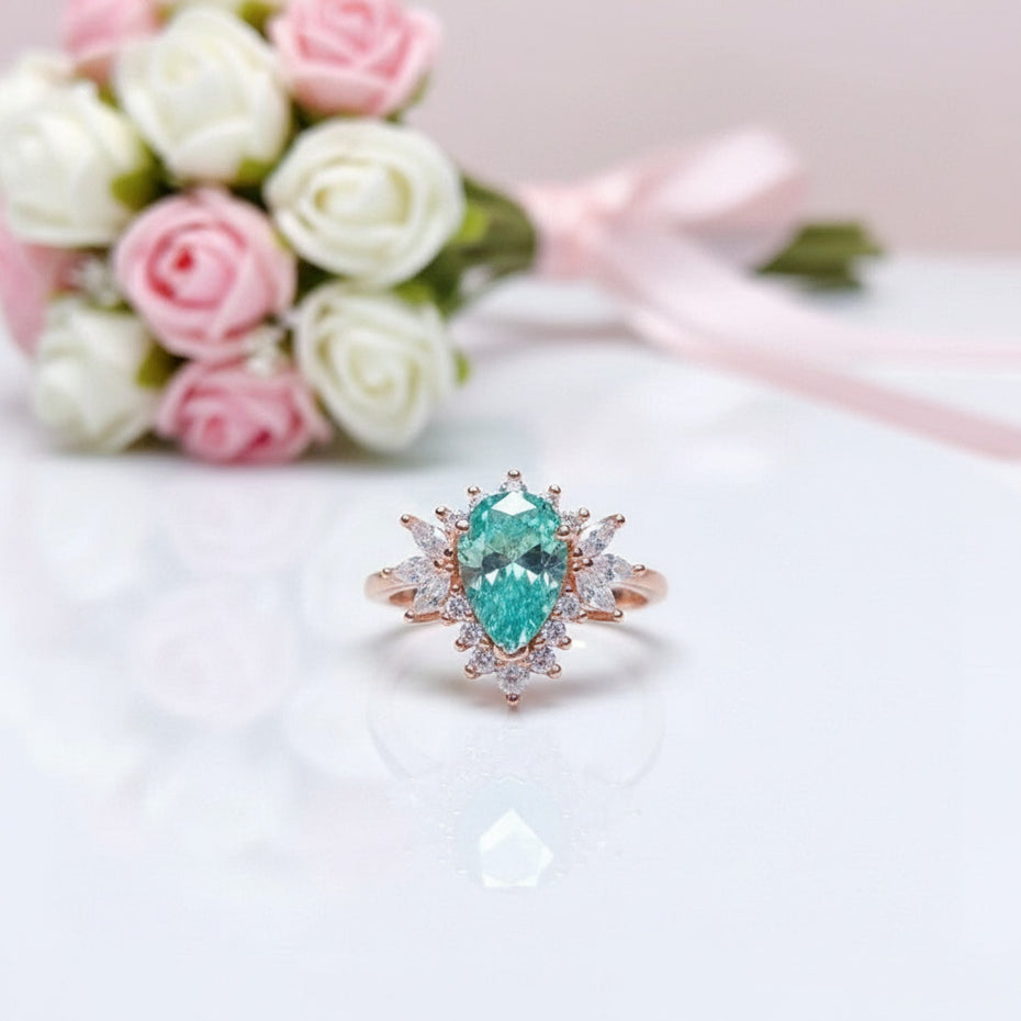 Water Drop Style 1.5ct Green Diamond Ring-Black Diamonds New York